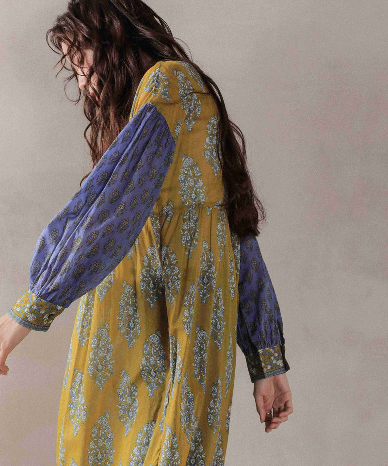 プリント切替 コットンフレアワンピース