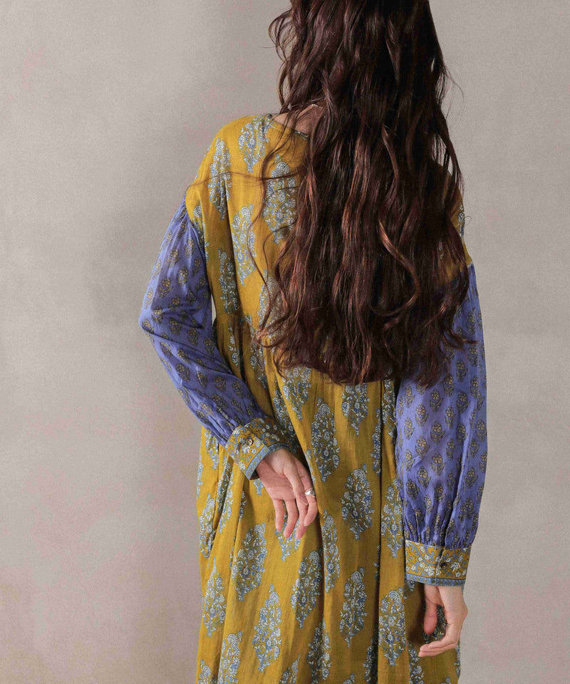 プリント切替 コットンフレアワンピース