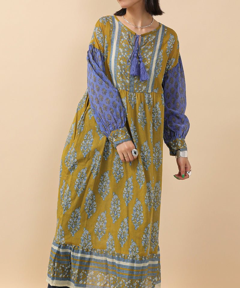 プリント切替 コットンフレアワンピース