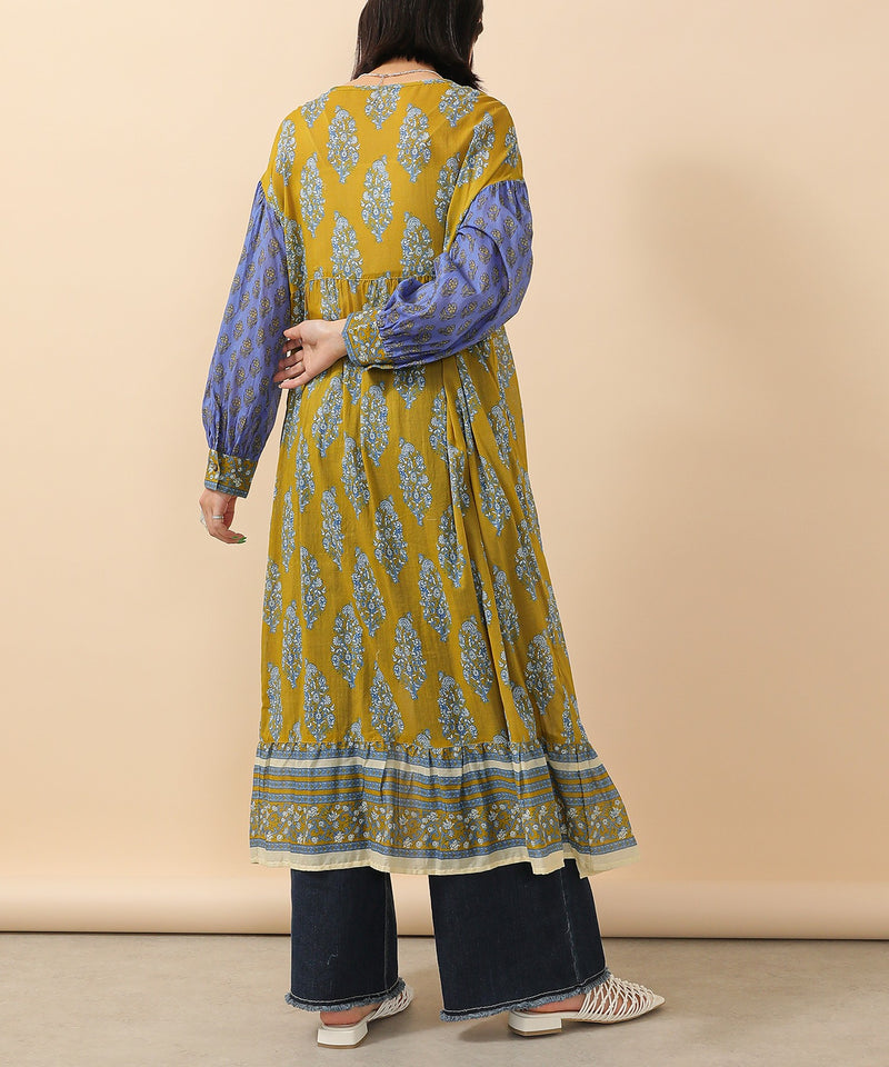 プリント切替 コットンフレアワンピース