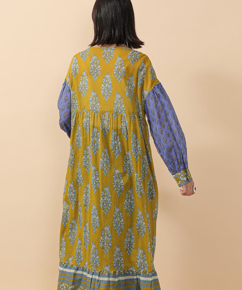 プリント切替 コットンフレアワンピース