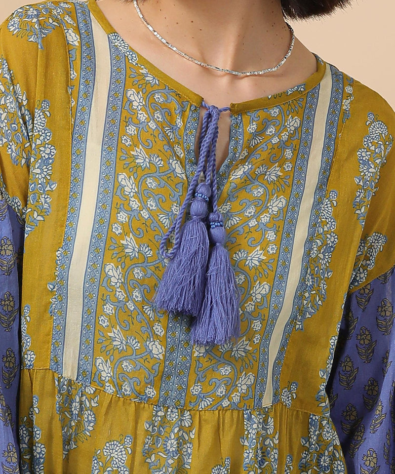 プリント切替 コットンフレアワンピース