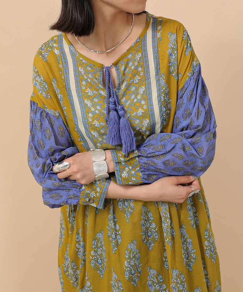 プリント切替 コットンフレアワンピース