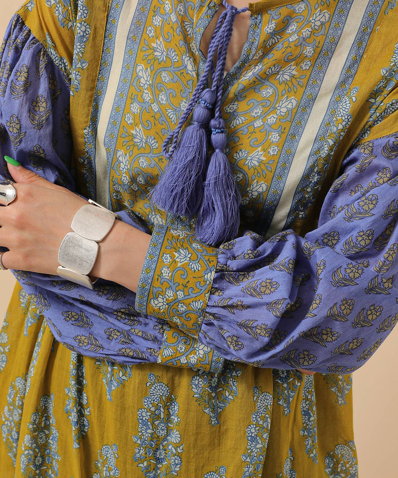 プリント切替 コットンフレアワンピース