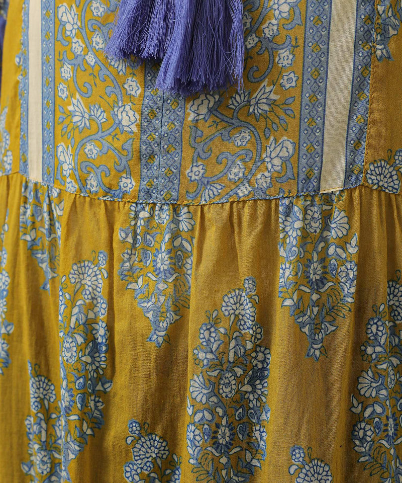 プリント切替 コットンフレアワンピース