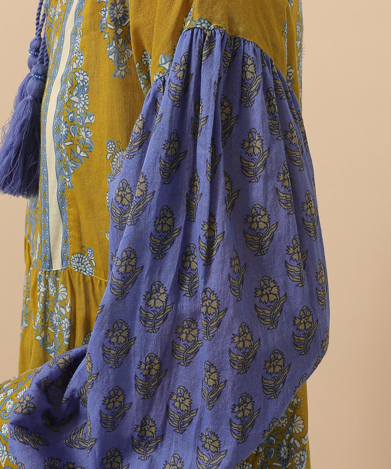 プリント切替 コットンフレアワンピース