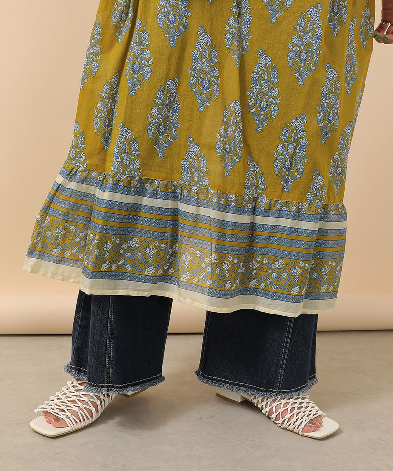 プリント切替 コットンフレアワンピース