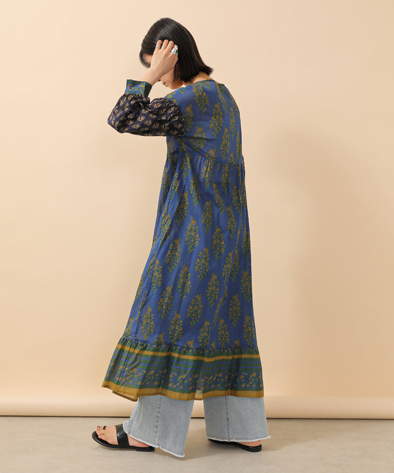 プリント切替 コットンフレアワンピース