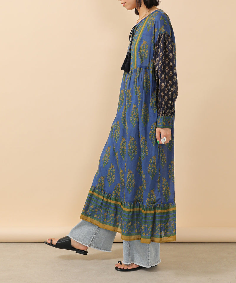 プリント切替 コットンフレアワンピース