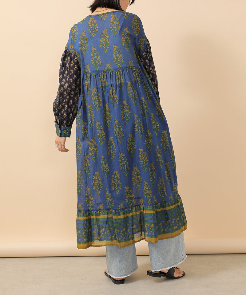 プリント切替 コットンフレアワンピース