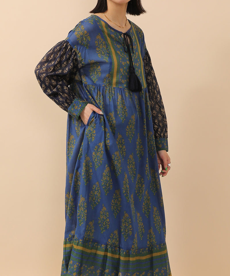 プリント切替 コットンフレアワンピース