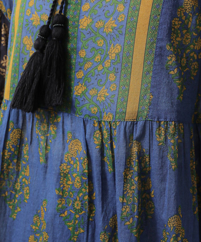 プリント切替 コットンフレアワンピース