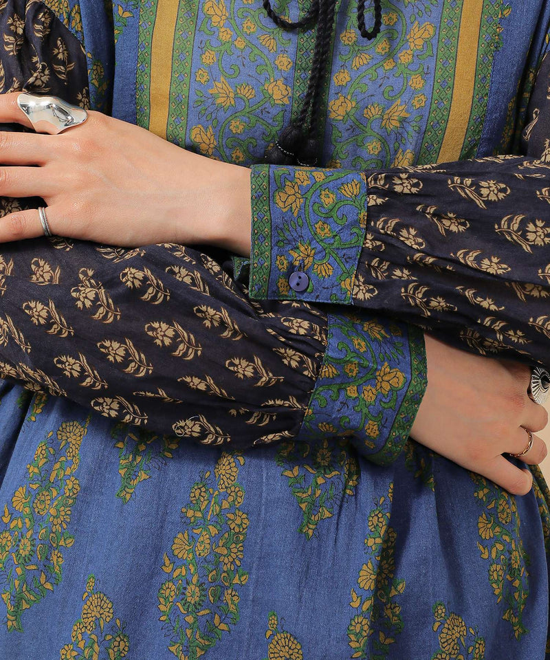 プリント切替 コットンフレアワンピース