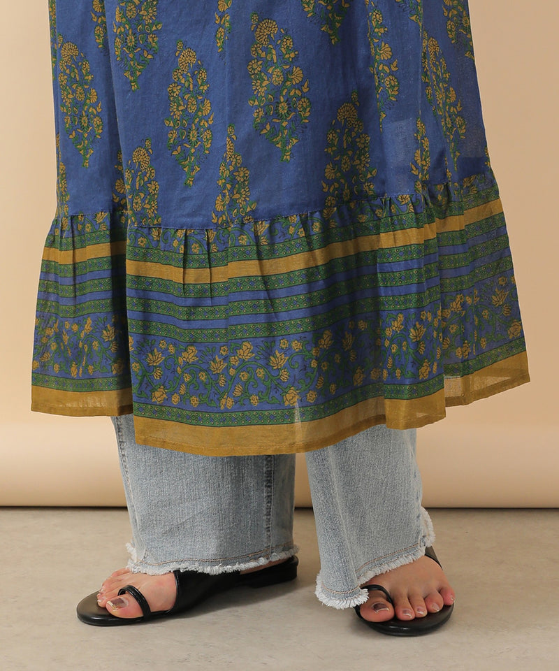 プリント切替 コットンフレアワンピース