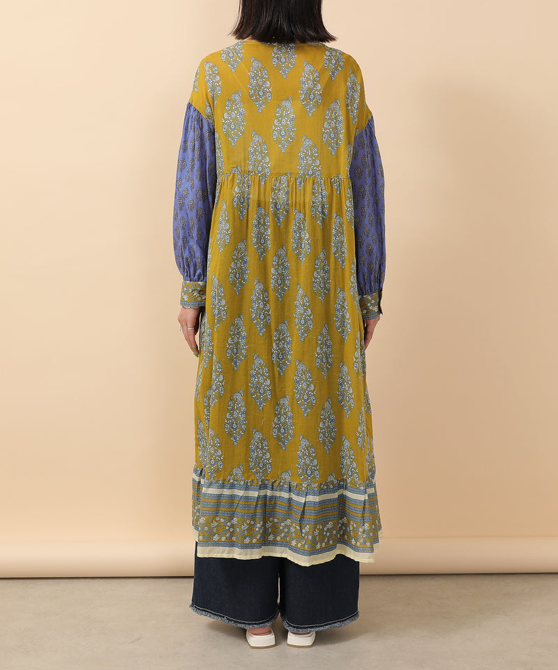 プリント切替 コットンフレアワンピース