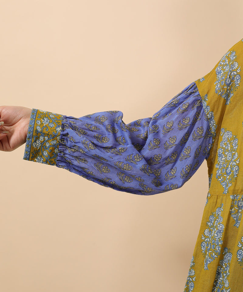 プリント切替 コットンフレアワンピース