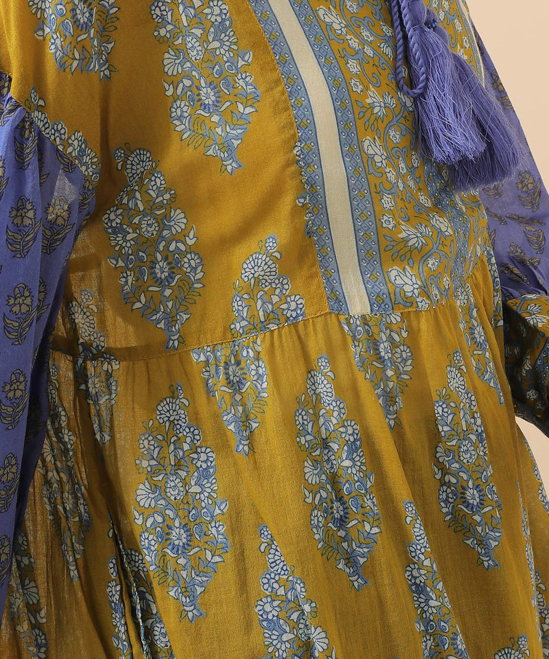 プリント切替 コットンフレアワンピース