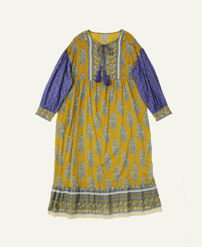 プリント切替 コットンフレアワンピース