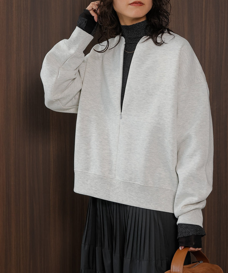 【大人の抜け感が叶う】裏起毛 ハーフジップ プルオーバー スウェット