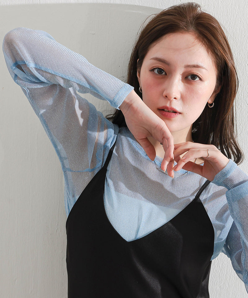 【ほんのりラメでさりげなく輝く】ラメシアークルーネックプルオーバー