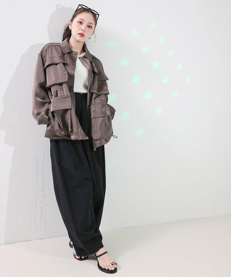 【ほのかな光沢が美しい】サテンライトブルゾン