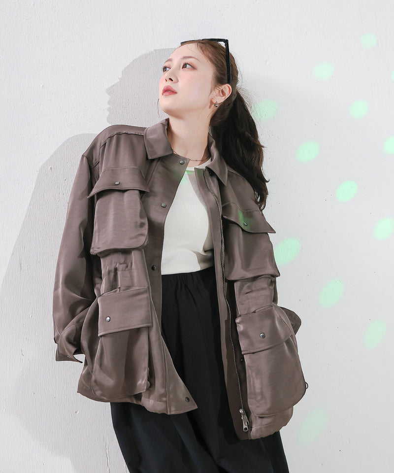 【ほのかな光沢が美しい】サテンライトブルゾン