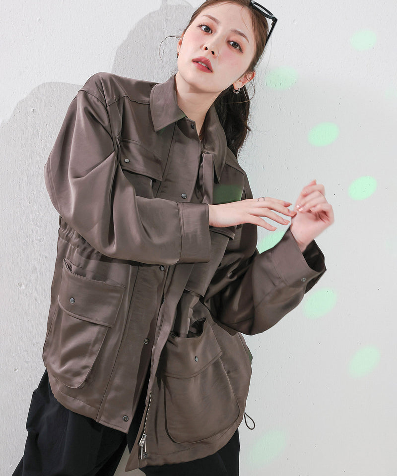 【ほのかな光沢が美しい】サテンライトブルゾン