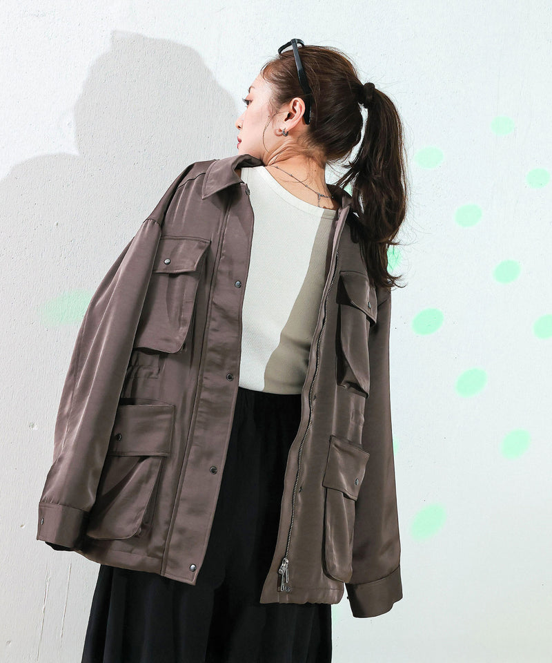 【ほのかな光沢が美しい】サテンライトブルゾン