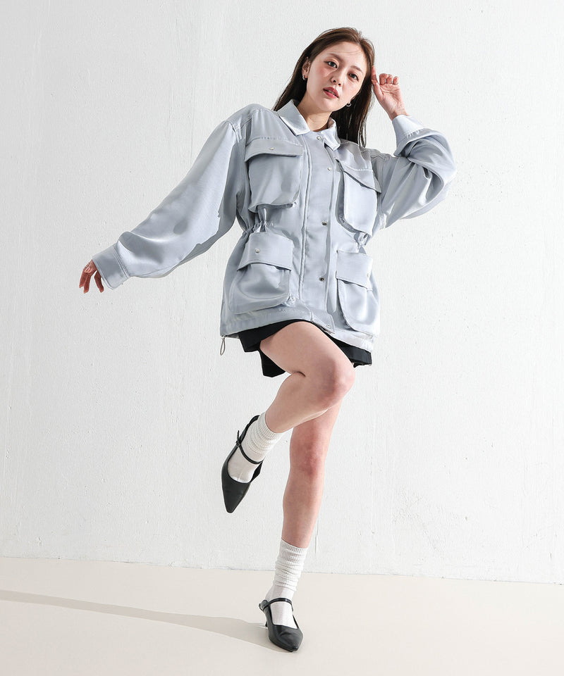 【ほのかな光沢が美しい】サテンライトブルゾン