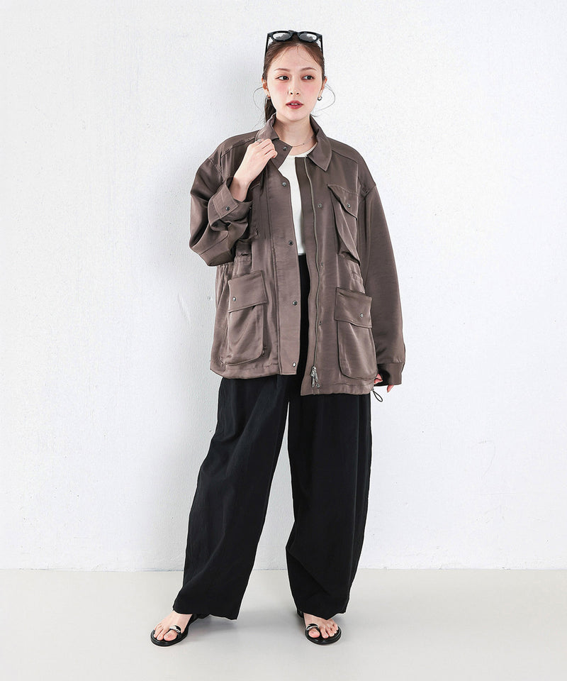 【ほのかな光沢が美しい】サテンライトブルゾン