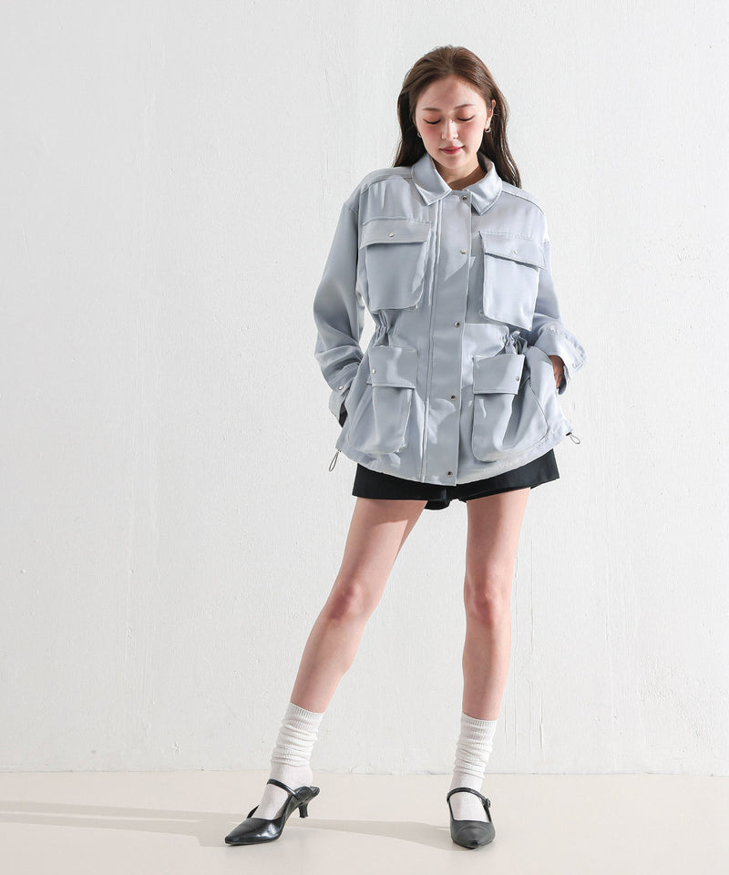 【ほのかな光沢が美しい】サテンライトブルゾン