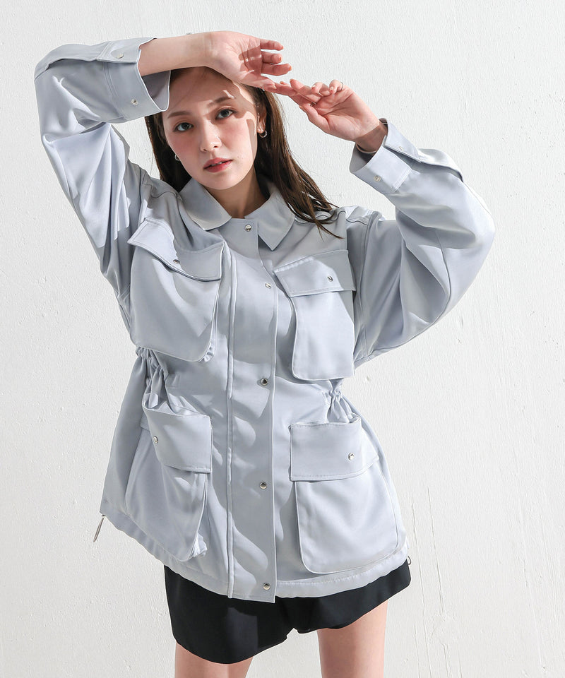 【ほのかな光沢が美しい】サテンライトブルゾン