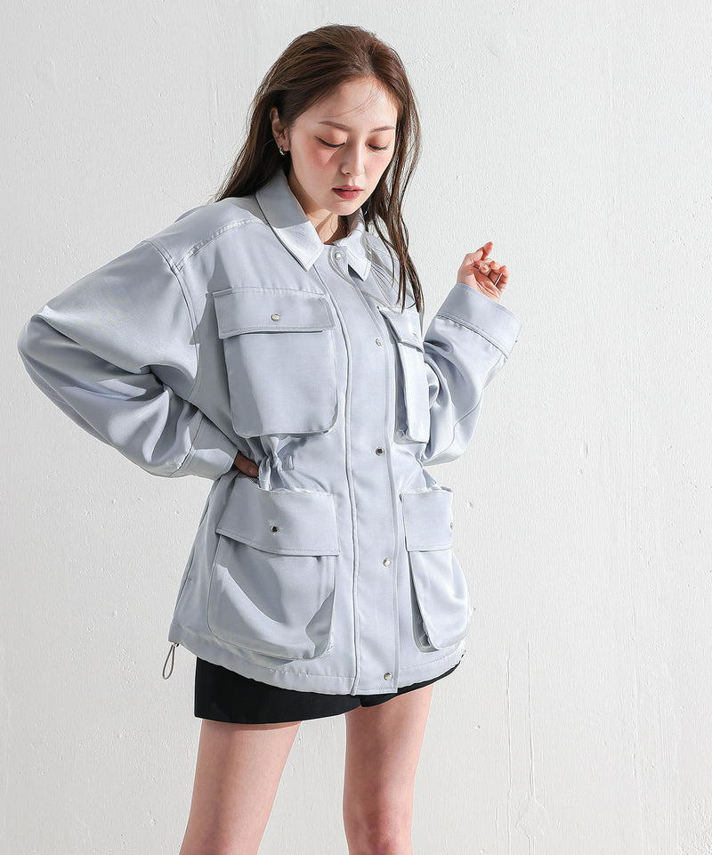 【ほのかな光沢が美しい】サテンライトブルゾン