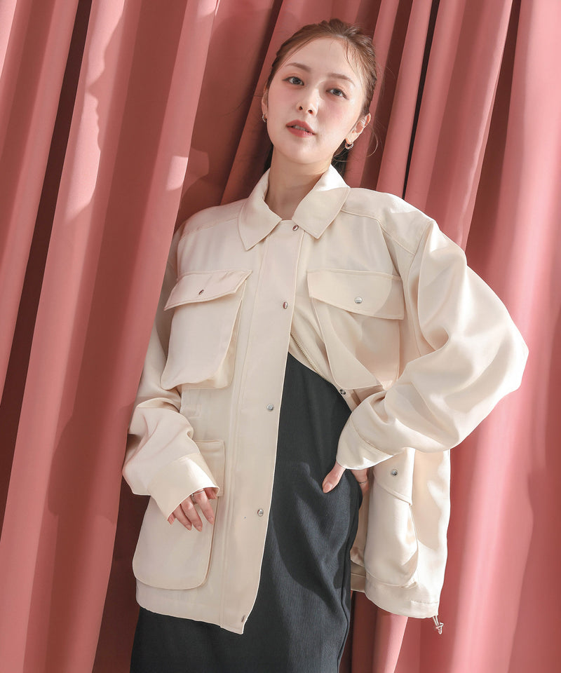 【ほのかな光沢が美しい】サテンライトブルゾン