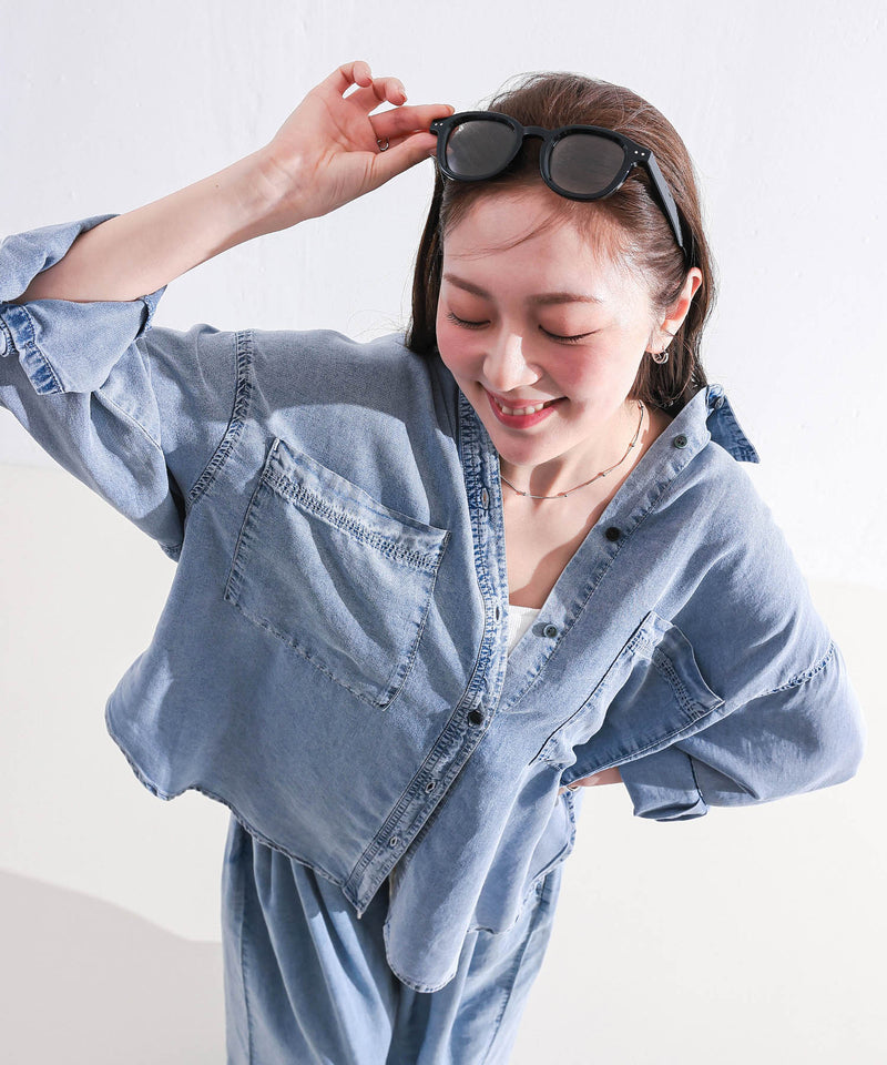 【1枚あると着こなしが広がる】テンセルデニムオーバーシャツ