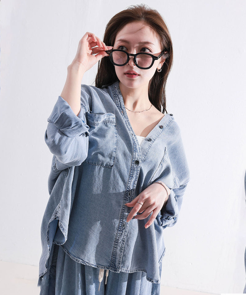 【1枚あると着こなしが広がる】テンセルデニムオーバーシャツ