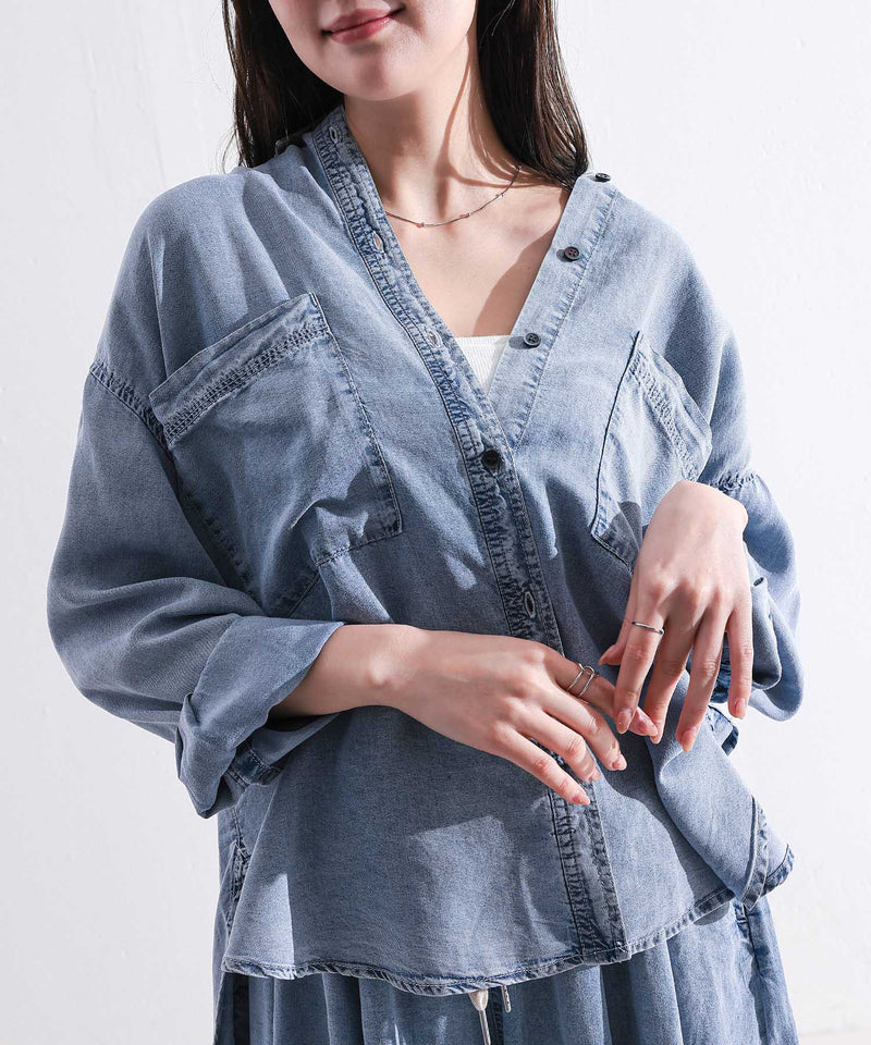 【1枚あると着こなしが広がる】テンセルデニムオーバーシャツ