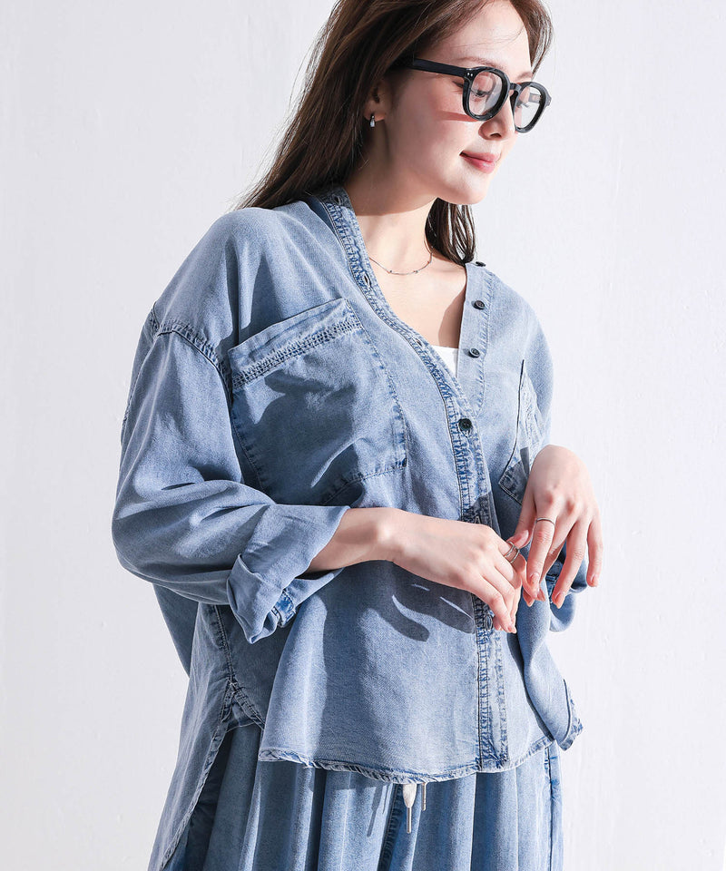 【1枚あると着こなしが広がる】テンセルデニムオーバーシャツ