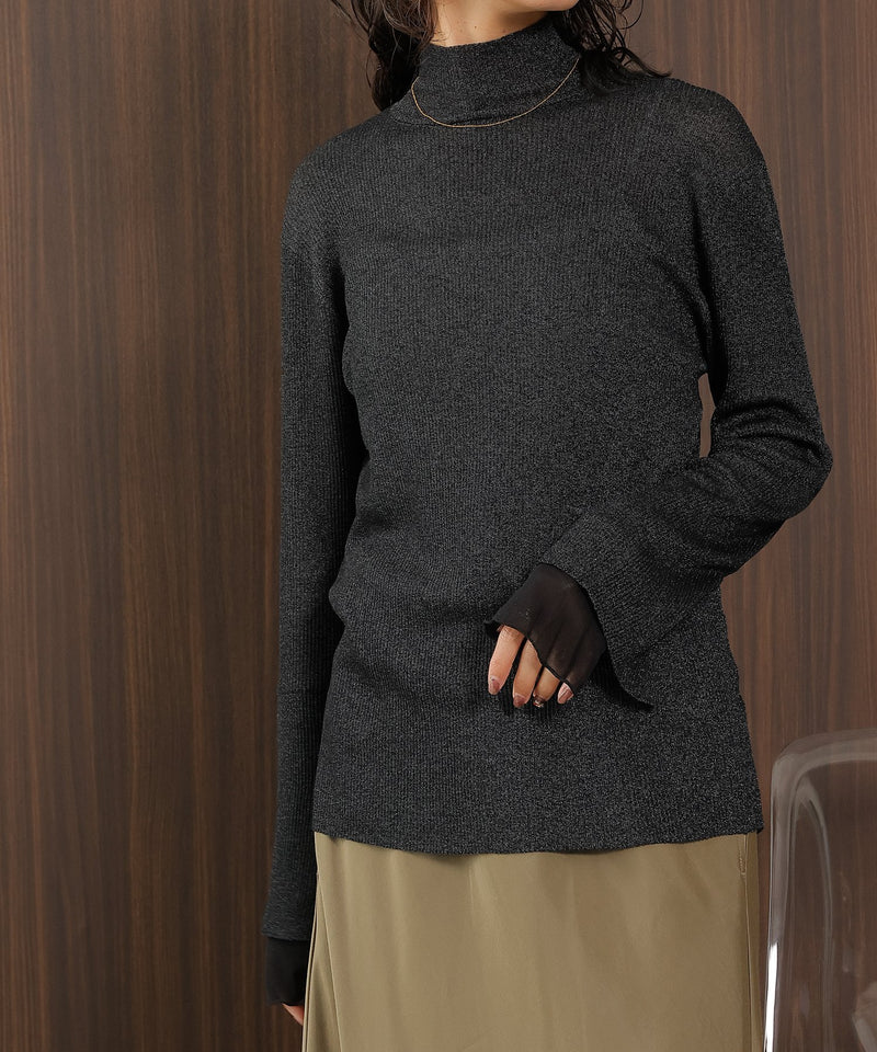 【さりげないラメでぐっと垢抜け】袖レイヤード ラメ リブ タートル ニット プルオーバー
