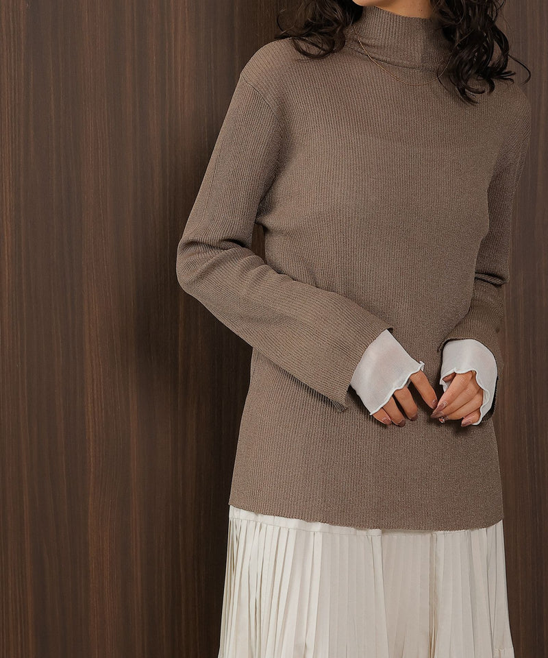 【さりげないラメでぐっと垢抜け】袖レイヤード ラメ リブ タートル ニット プルオーバー