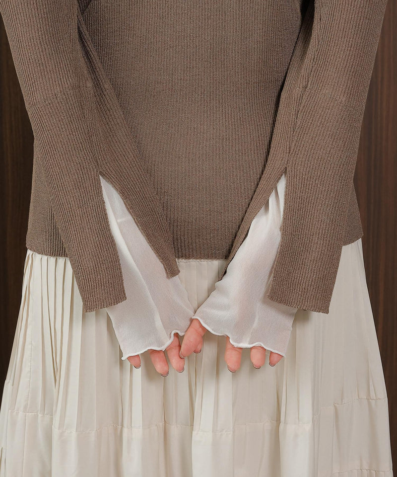 【さりげないラメでぐっと垢抜け】袖レイヤード ラメ リブ タートル ニット プルオーバー