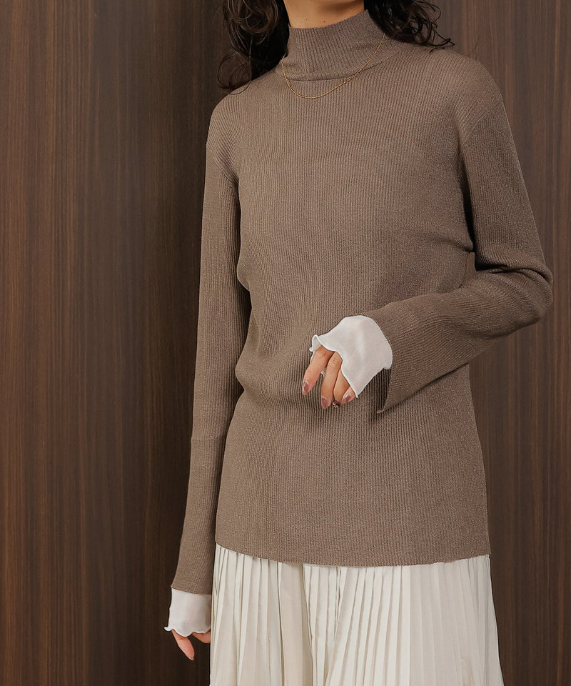 【さりげないラメでぐっと垢抜け】袖レイヤード ラメ リブ タートル ニット プルオーバー