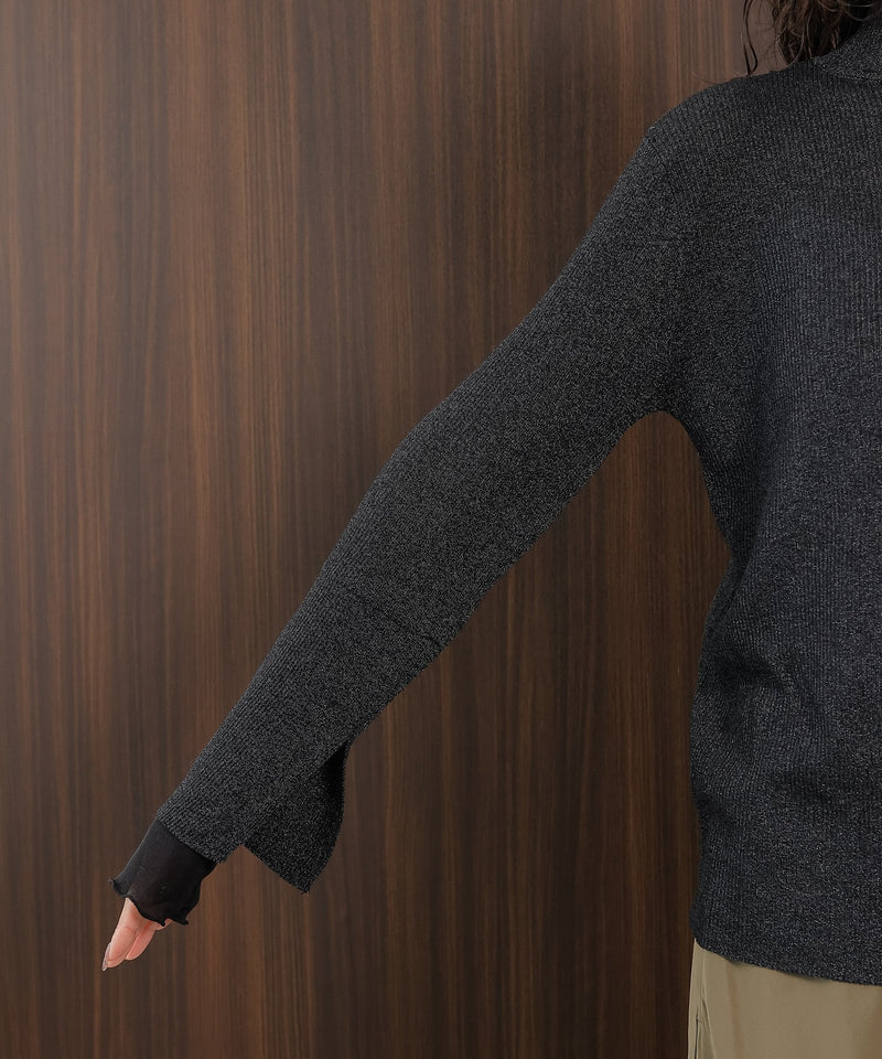 【さりげないラメでぐっと垢抜け】袖レイヤード ラメ リブ タートル ニット プルオーバー