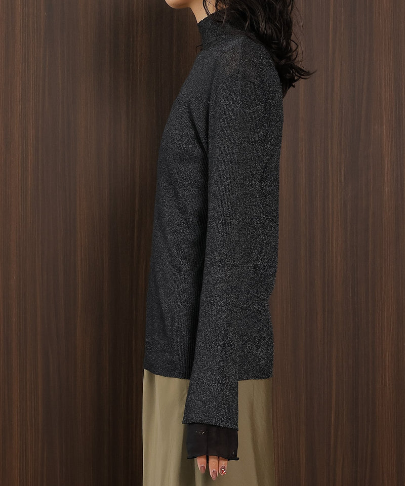 【さりげないラメでぐっと垢抜け】袖レイヤード ラメ リブ タートル ニット プルオーバー