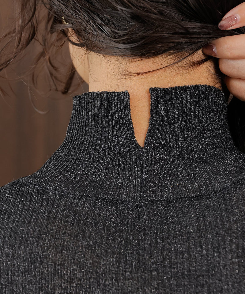 【さりげないラメでぐっと垢抜け】袖レイヤード ラメ リブ タートル ニット プルオーバー