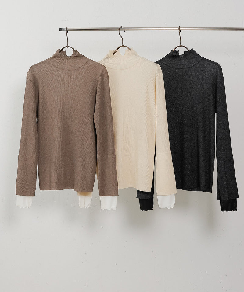【さりげないラメでぐっと垢抜け】袖レイヤード ラメ リブ タートル ニット プルオーバー