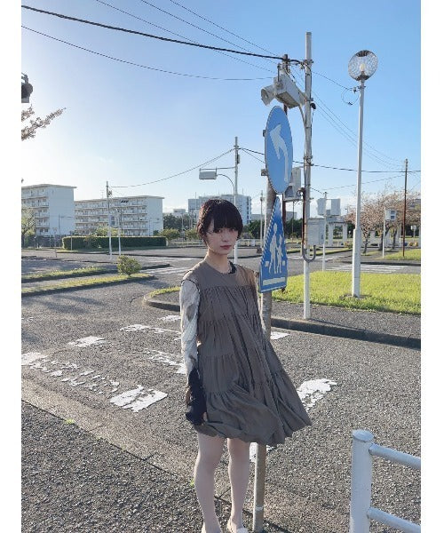 ティアード ノースリーブ ボリューム チュニック ワンピース ミニ丈