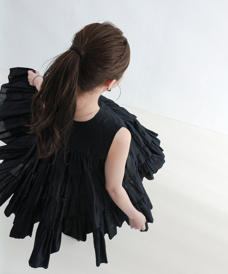 【春夏に使える万能アイテム！】 ティアード ノースリーブ ボリューム チュニック ワンピース ミニ丈 春服 夏服