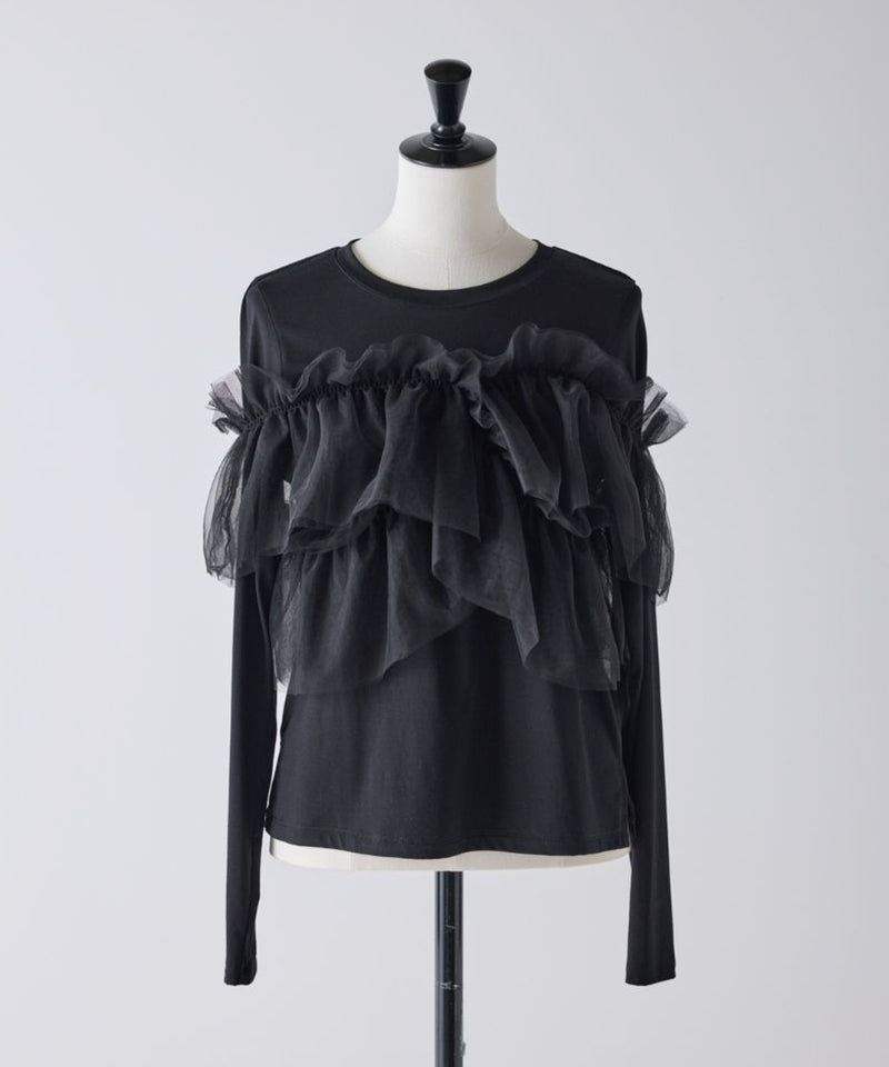【Mewl/ミュール】マルチWAYチュールフリルTOPS
