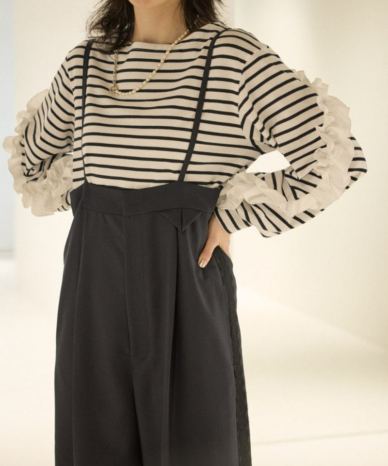 【Mewl/ミュール】ボーダーフリルスリーブTOPS